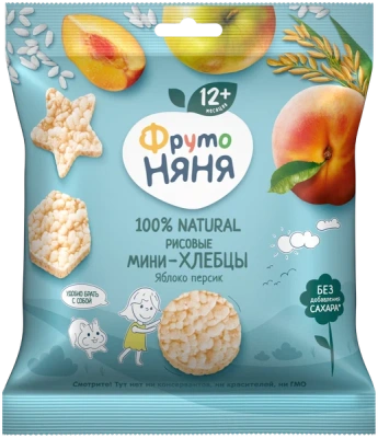 ФРУТОНЯНЯ МИНИ ХЛЕБЦЫ РИСОВЫЕ ЯБЛОКО ПЕРСИК ПРЕБИОТИК 30Г фото в интернет-аптеке Склад Лекарств