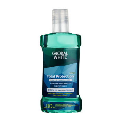 ГЛОБАЛ ВАЙТ ОПОЛАСКИВАТЕЛЬ Д/ПОЛОСТИ РТА МАКСИМАЛЬНАЯ ЗАЩИТА ЗАБОТА ОБ ЭМАЛИ И ДЕСНАХ ФРУКТ МИКС 300МЛ фото в интернет-аптеке Склад Лекарств