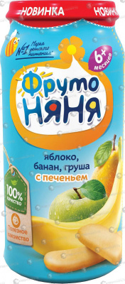ФРУТОНЯНЯ ПЮРЕ ЯБЛОКО БАНАН ГРУША С ПЕЧЕНЬЕМ 6МЕС+250Г фото в интернет-аптеке Склад Лекарств