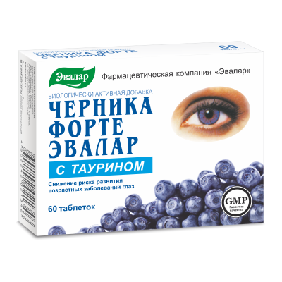 ЧЕРНИКА ФОРТЕ С ТАУРИНОМ ТАБ №60/ЭВАЛАР/ фото в интернет-аптеке Склад Лекарств