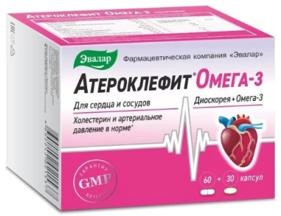 АТЕРОКЛЕФИТ ОМЕГА -3 КОМПЛЕКС КАПС №60 МАССОЙ 0,25Г+№30 МАССОЙ 0,7Г/ЭВАЛАР/ фото в интернет-аптеке Склад Лекарств