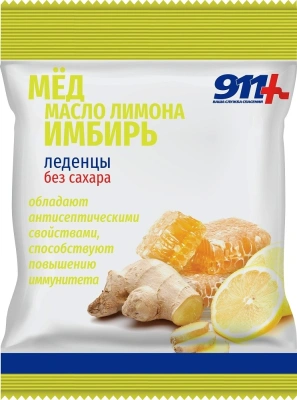 911 ЛЕДЕНЦЫ МЕД МАСЛО ЛИМОНА ИМБИРЬ Б/САХАРА 50Г/ТВИНС ТЭК/ фото в интернет-аптеке Склад Лекарств