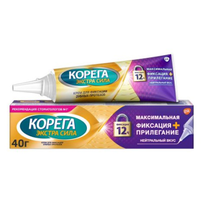 КОРЕГА КРЕМ ДЛЯ ФИКС З/ПРОТЕЗОВ КОМПЛЕКСНАЯ ЗАЩИТА/МАКСИМАЛЬНОЕ ПРИЛЕГАНИЕ/ НЕЙТРАЛЬНЫЙ 40Г фото в интернет-аптеке Склад Лекарств