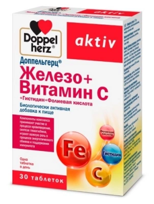 ДОППЕЛЬГЕРЦ АКТИВ ЖЕЛЕЗО+ВИТАМИН С+ГИСТИДИН+ФОЛИЕВАЯ КИСЛОТА 675МГ №30 фото в интернет-аптеке Склад Лекарств