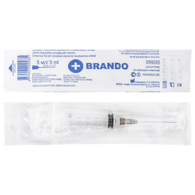 ШПРИЦ 5МЛ 3-Х КОМПОНЕНТНЫЙ ОДНОРАЗ С ИГЛОЙ 22G 0,7Х38ММ №1/БРАНДО/ ДУБЛЬ фото в интернет-аптеке Склад Лекарств
