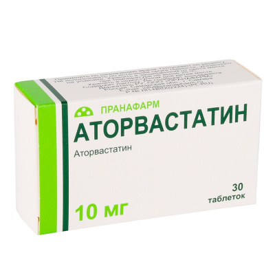 АТОРВАСТАТИН ТАБ П/П/О 10МГ №30/ПРАНАФАРМ/ фото в интернет-аптеке Склад Лекарств