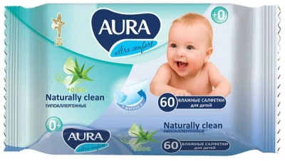АУРА САЛФЕТКИ ВЛАЖНЫЕ ДЛЯ ДЕТЕЙ №60 фото в интернет-аптеке Склад Лекарств