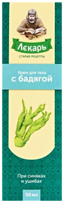 ЛЕКАРЬ КРЕМ ДЛЯ ТЕЛА С БАДЯГОЙ ПРИ СИНЯКАХ И УШИБАХ 75МЛ фото в интернет-аптеке Склад Лекарств