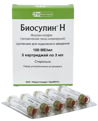 БИОСУЛИН Н СУСП П/К 100МЕ КАРТРИДЖ 3МЛ №5/ФАРМСТАНДАРТ/ фото в интернет-аптеке Склад Лекарств