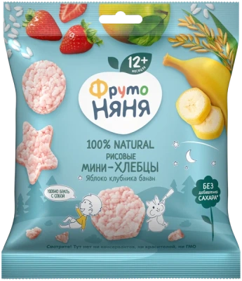 ФРУТОНЯНЯ МИНИ ХЛЕБЦЫ РИСОВЫЕ ЯБЛОКО КЛУБНИКА БАНАН ПРЕБИОТИК 30Г фото в интернет-аптеке Склад Лекарств