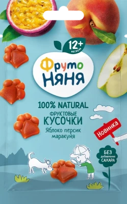 ФРУТОНЯНЯ ФРУКТОВЫЕ КУСОЧКИ ЯБЛОКО ПЕРСИК МАРАКУЙЯ 12М+ 15Г фото в интернет-аптеке Склад Лекарств
