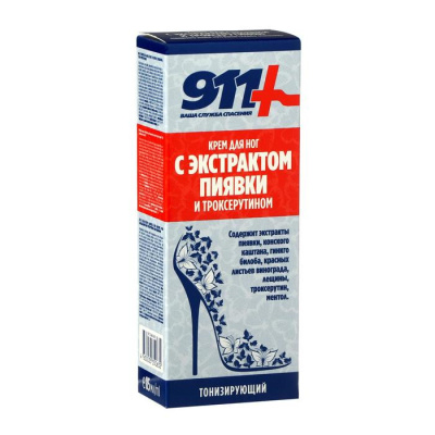 911 КРЕМ ДЛЯ НОГ ЭКСТРАКТ ПИЯВКИ ТРОКСЕРУТИН 85МЛ/ТВИНС ТЭК/ фото в интернет-аптеке Склад Лекарств