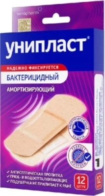 ЛЕЙКОПЛАСТЫРЬ УНИПЛАСТ БАК АМОРТИЗИРУЮЩИЙ 1,9Х7,2СМ №12 фото в интернет-аптеке Склад Лекарств