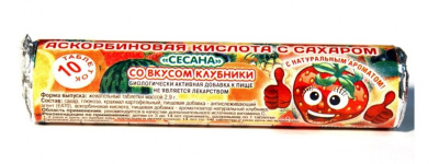 АСКОРБИНОВАЯ КИСЛОТА С САХАРОМ ТАБ ЖЕВ МАССОЙ 2,9Г КЛУБНИКА КРУТКА №10/СЕСАНА/ фото в интернет-аптеке Склад Лекарств