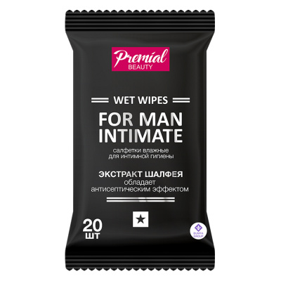 ПРЕМИАЛ САЛФЕТКИ ВЛАЖНЫЕ ДЛЯ ИНТИМ ГИГИЕНЫ МУЖСКИЕ ШАЛФЕЙ №20 фото в интернет-аптеке Склад Лекарств