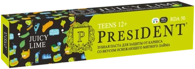 ПРЕЗИДЕНТ ТИНС З/ПАСТА ДЕТ МЯТНЫЙ ЛАЙМ 12+ (50 RDA) 70Г фото в интернет-аптеке Склад Лекарств