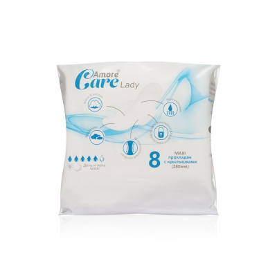 AMORECARE ПРОКЛАДКИ ЖЕНСКИЕ ДЕНЬ И НОЧЬ MAXI 8ШТ фото в интернет-аптеке Склад Лекарств