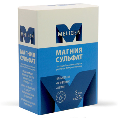 МАГНИЯ СУЛЬФАТ ПОР Д/Р-РА ВНУТРЬ ПАК 25Г №3/МЕЛИГЕН/ фото в интернет-аптеке Склад Лекарств