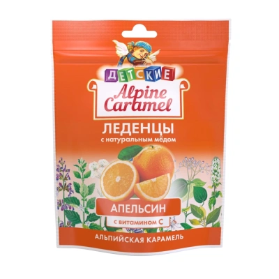 АЛЬПИЙСКАЯ КАРАМЕЛЬ ЛЕДЕНЦЫ ДЕТ С НАТУР МЕДОМ И ВИТ С АПЕЛЬСИН 75Г фото в интернет-аптеке Склад Лекарств
